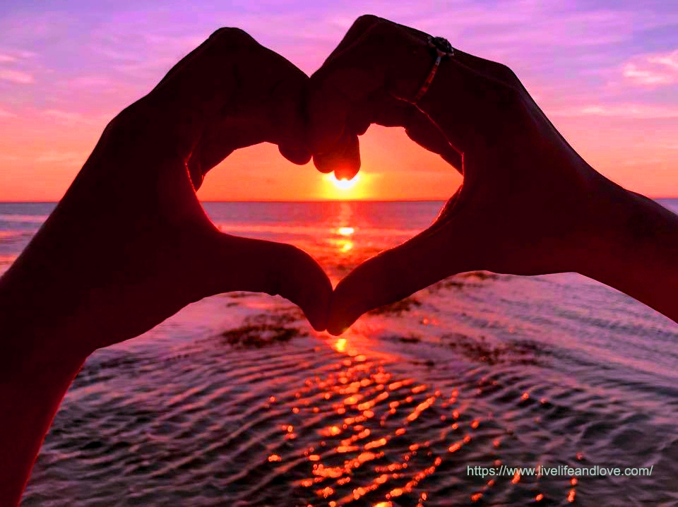 Heart Shaped Hands On Sunset Background Live Life And Love